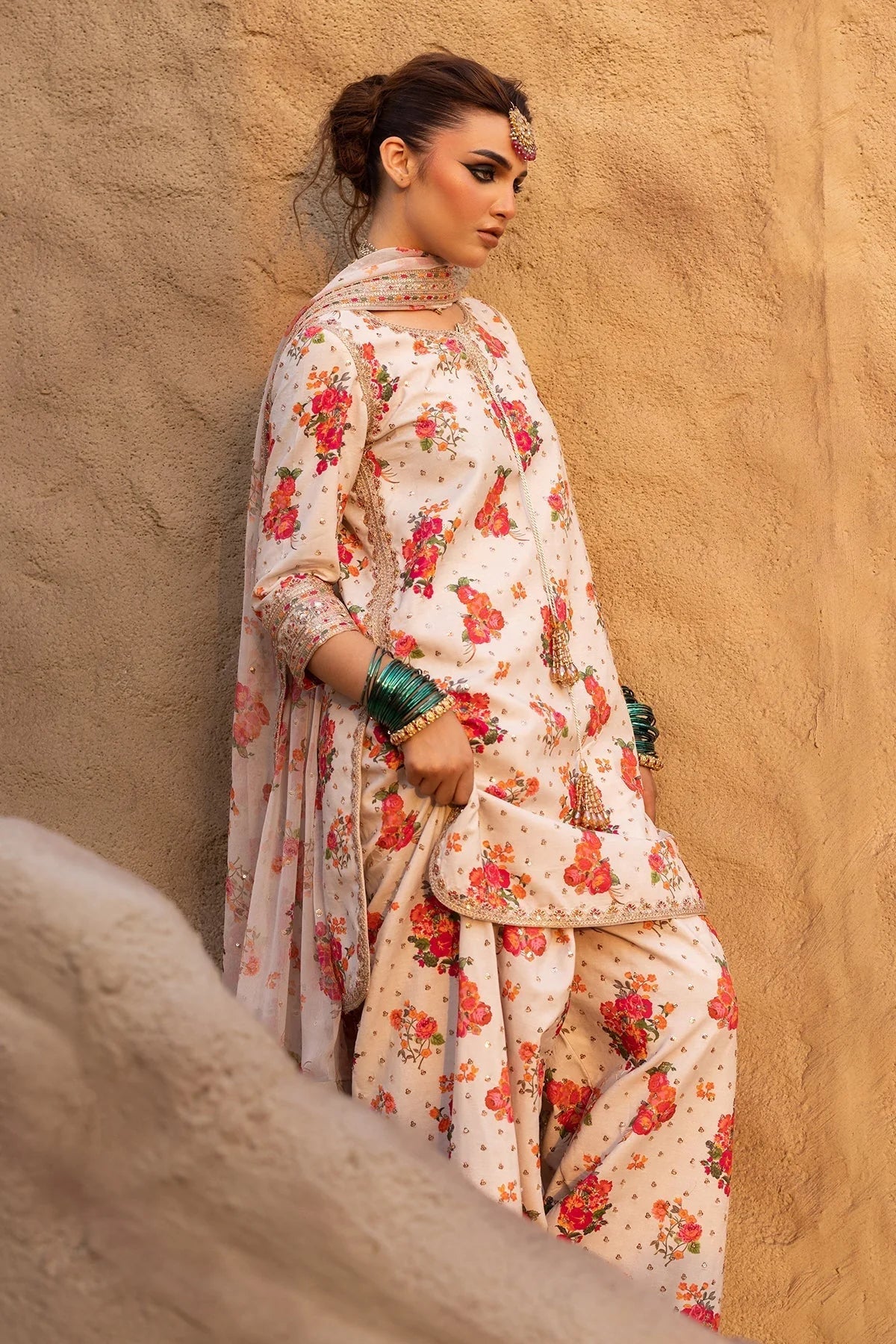 CHARIZMA-UNSTITCHED 3PC SHAMOZE SILK PRINTED EMB SUIT-PK-5826