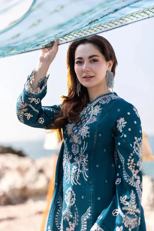 QALAMQAR-3PC DHANAK CHIKAN HEAVY EMBROIDERED SUIT-PK-5788