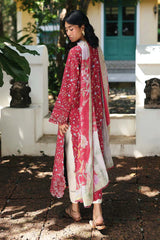 QALAMQAR-3PC LAWN EMBROIDERED PRINTED SHIRT WITH SILK PRINT DUPATTA AND TROUSER-PK-1211
