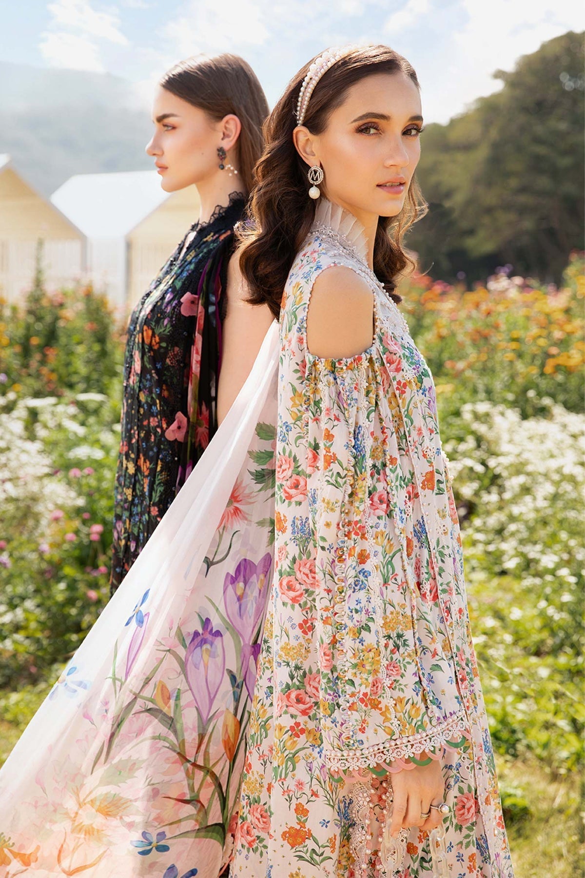 MARIA.B-3PC LAWN PRINTED EMBROIDERED SHIRT WITH CHIFFON PRINT DUPATTA & PRINT TROUSER-PK-3619