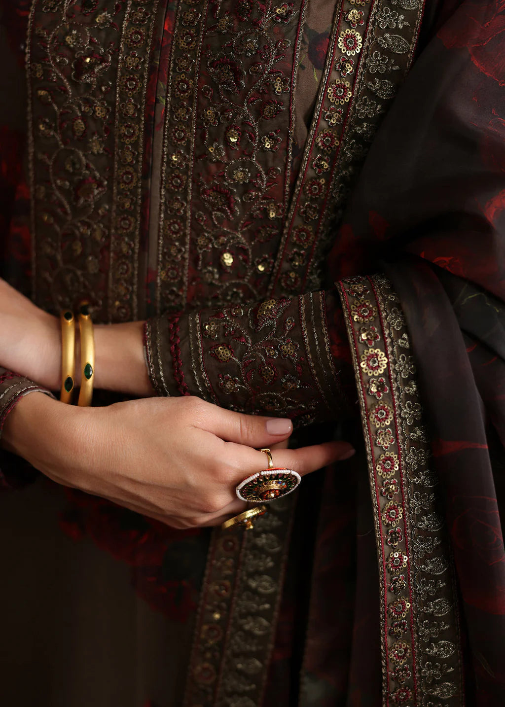 ZAINAB CHOTANI-UNSTITCHED 3PC SHAMOZE SILK PRINTED EMBROIDERED SUIT-PK-5824