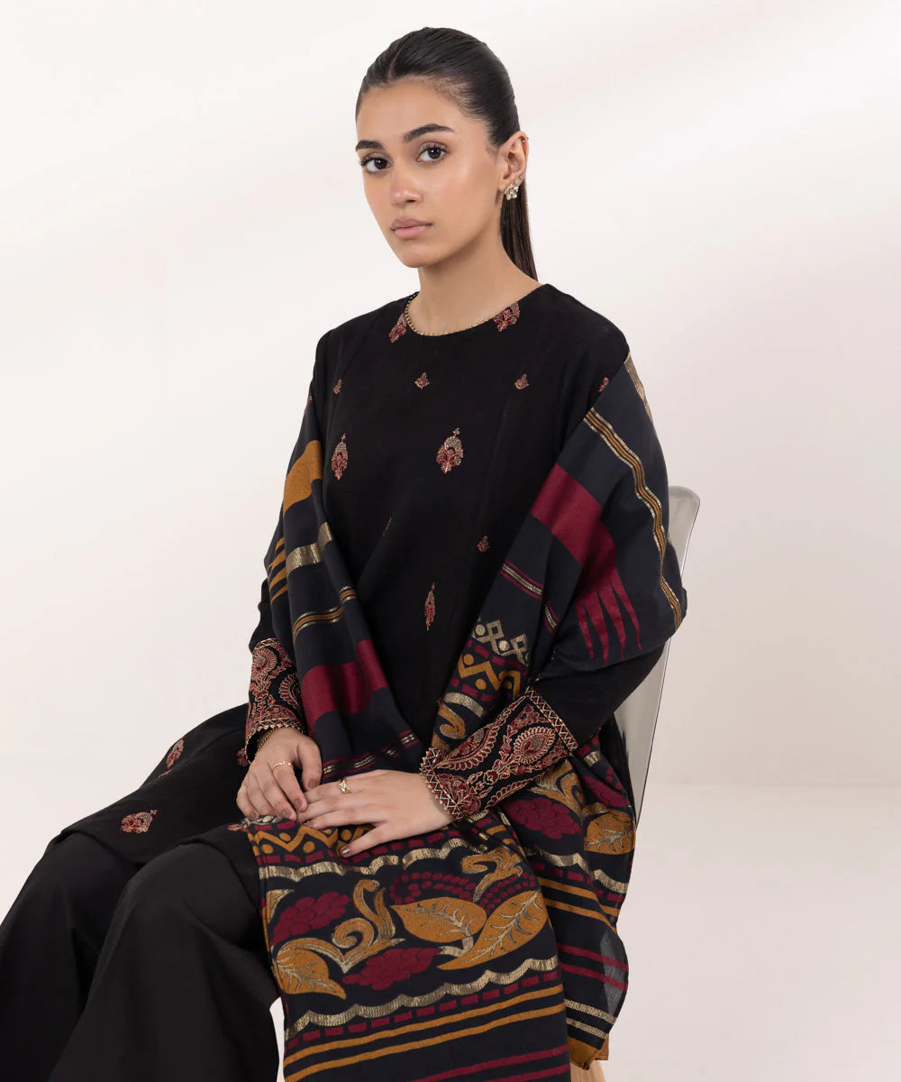 SAPPHIRE-UNSTITCHED 3PC DHANAK EMBROIDERED SUIT-PK-3589