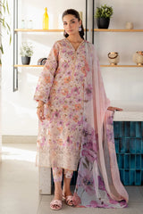 BAROUQE-3PC LAWN SCHIFFLI EMBROIDERED PRINTED SHIRT WITH SILK PRINT DUPATTA AND PRINT TROUSER-PK-1210