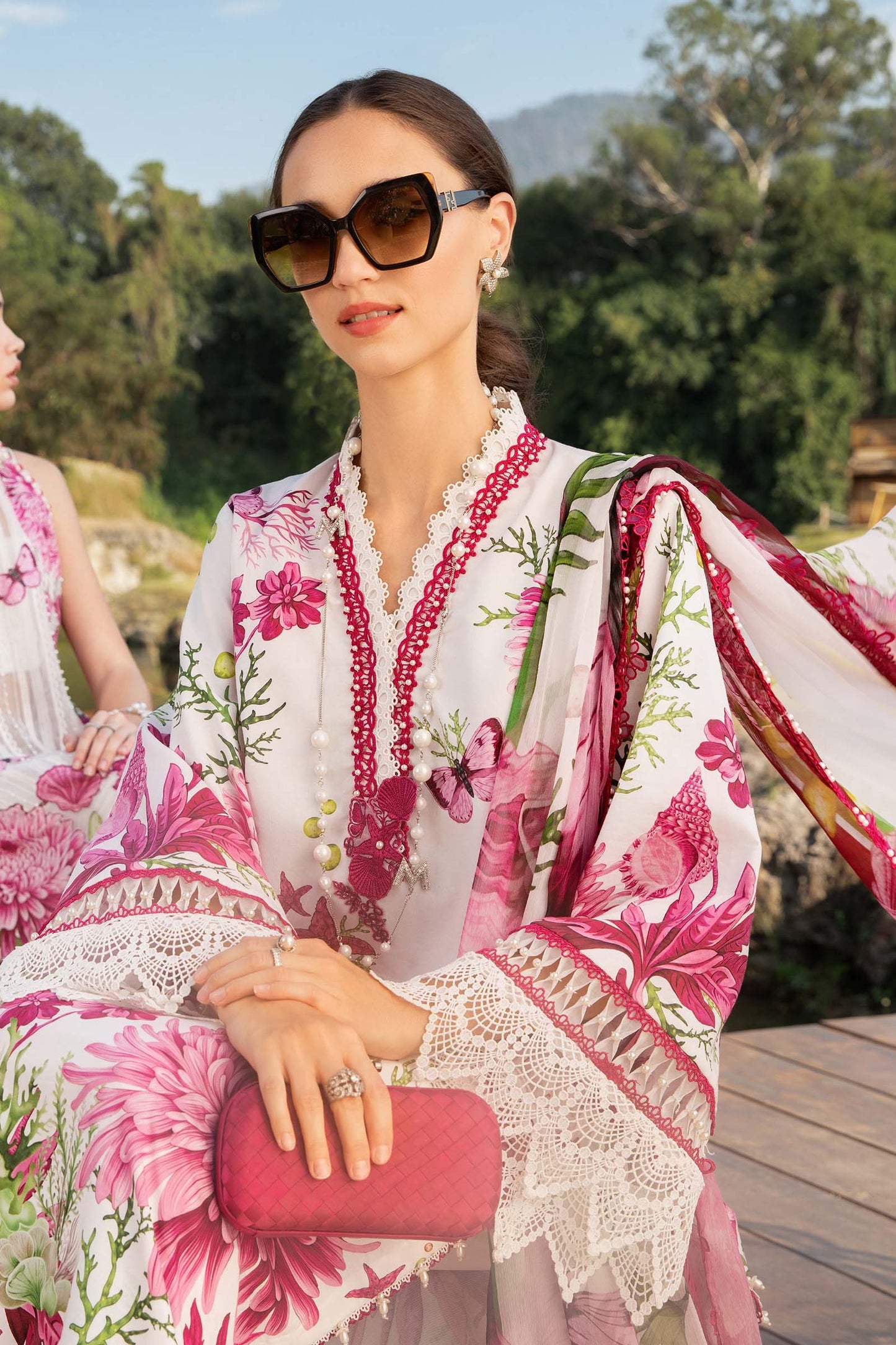 MARIA.B-3PC LAWN EMBROIDERED PRINTED SHIRT WITH CHIFFON PRINT DUPATTA AND PRINT TROUSER-PK-5654