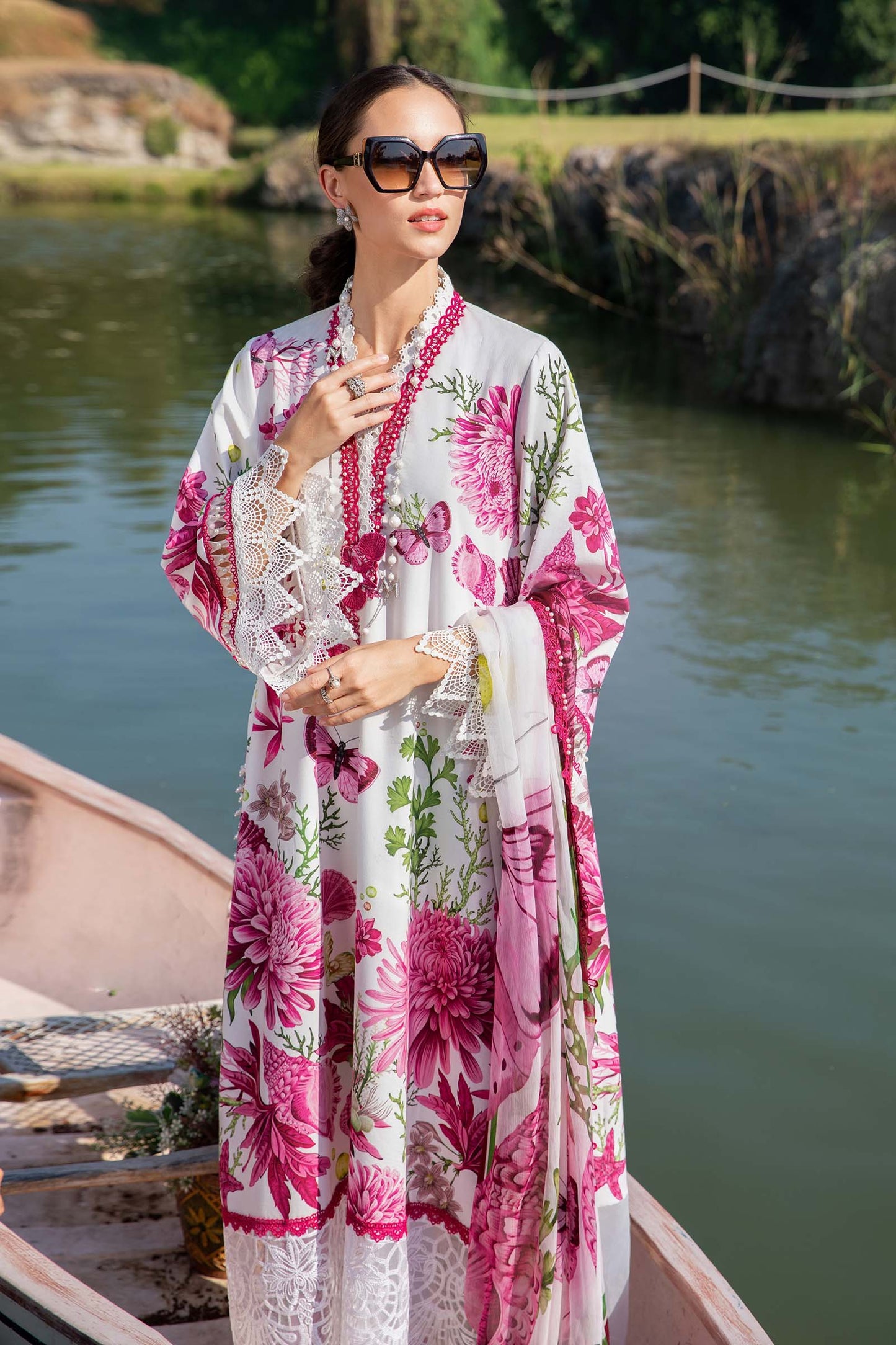 MARIA.B-3PC LAWN EMBROIDERED PRINTED SHIRT WITH CHIFFON PRINT DUPATTA AND PRINT TROUSER-PK-5654