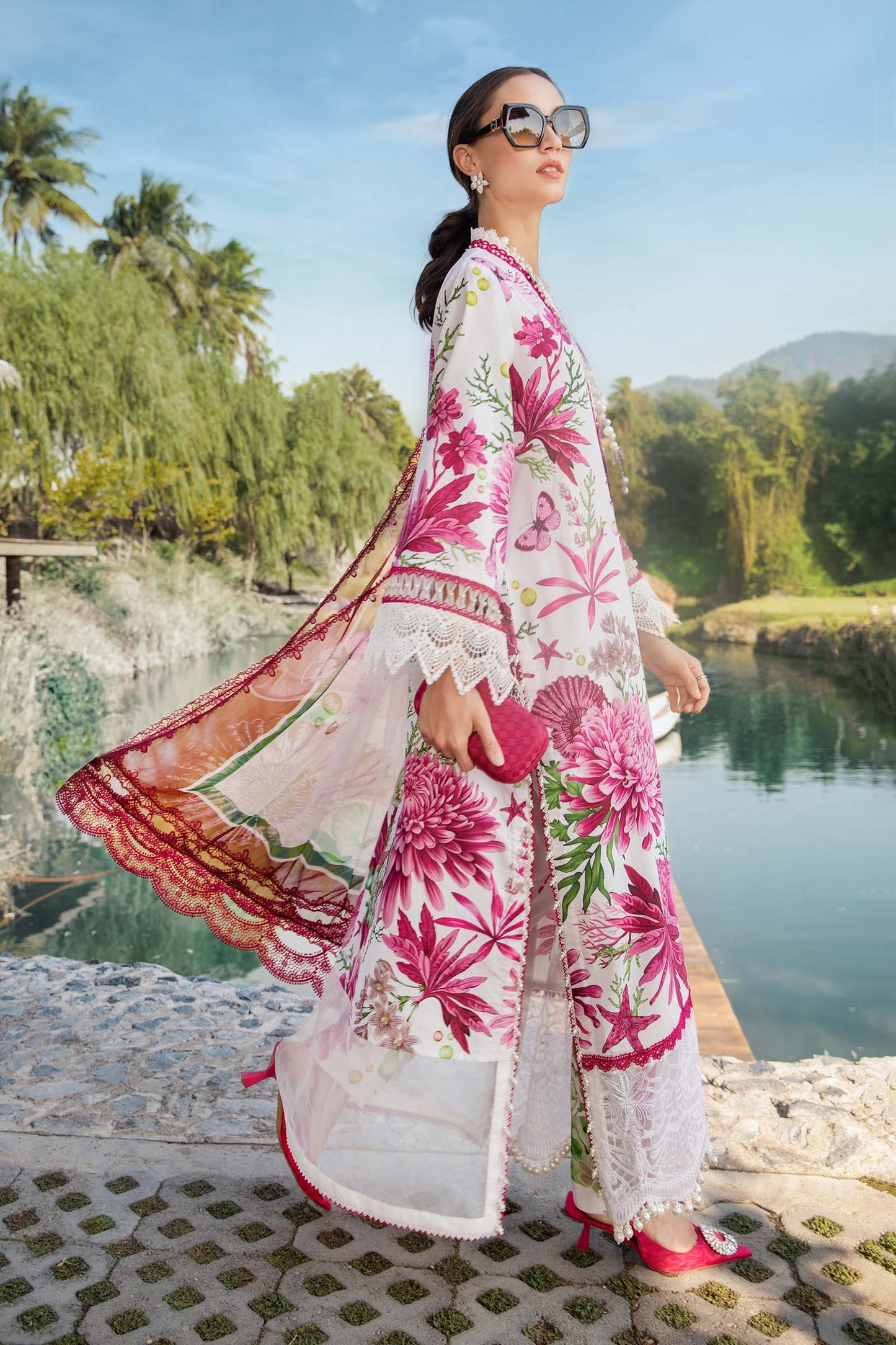 MARIA.B-3PC LAWN EMBROIDERED PRINTED SHIRT WITH CHIFFON PRINT DUPATTA AND PRINT TROUSER-PK-5654