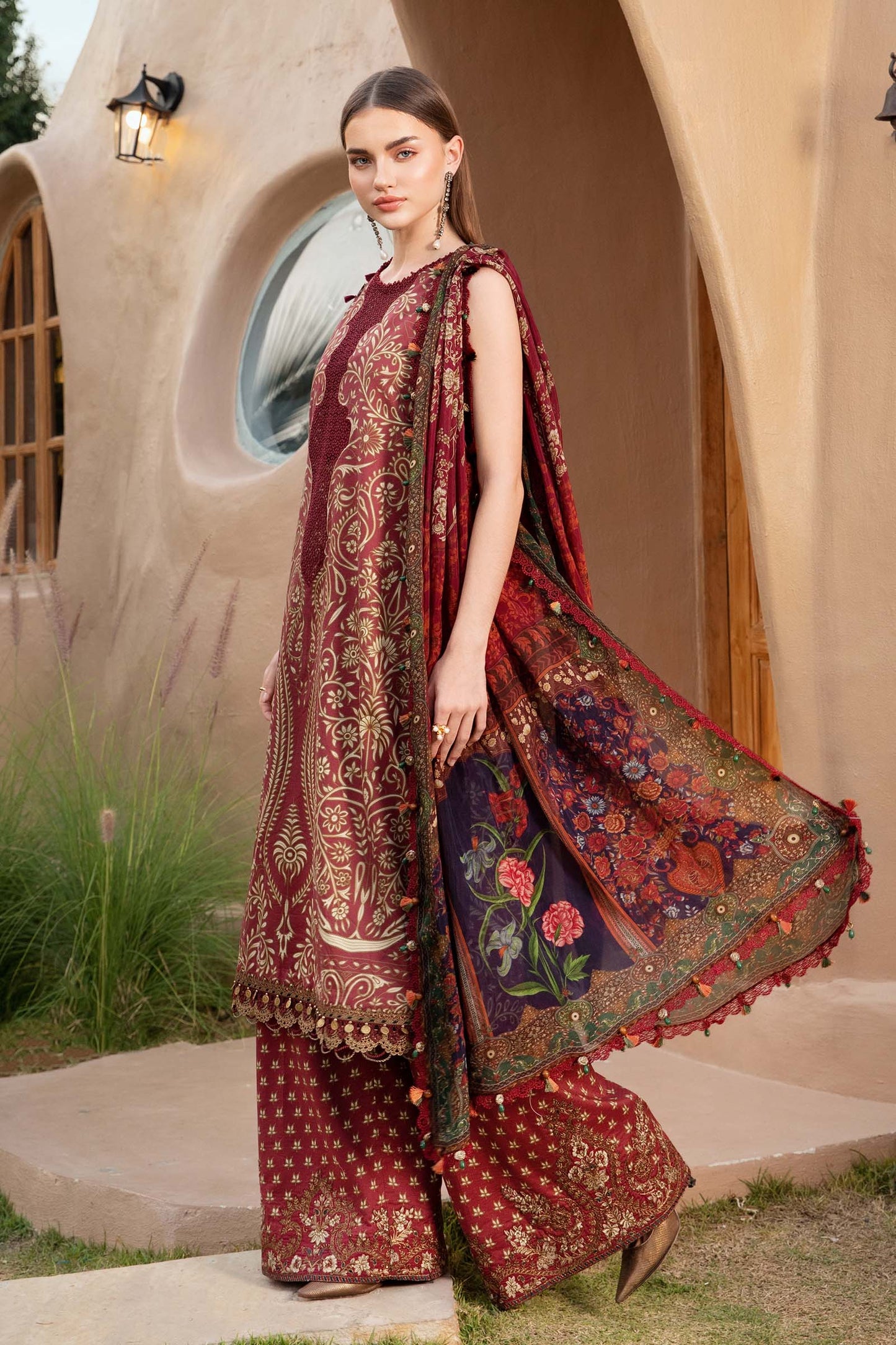 MARIA.B-3PC LAWN EMBROIDERED PRINTED SHIRT WITH CHIFFON PRINT DUPATTA AND PRINT TROUSER-PK-5661