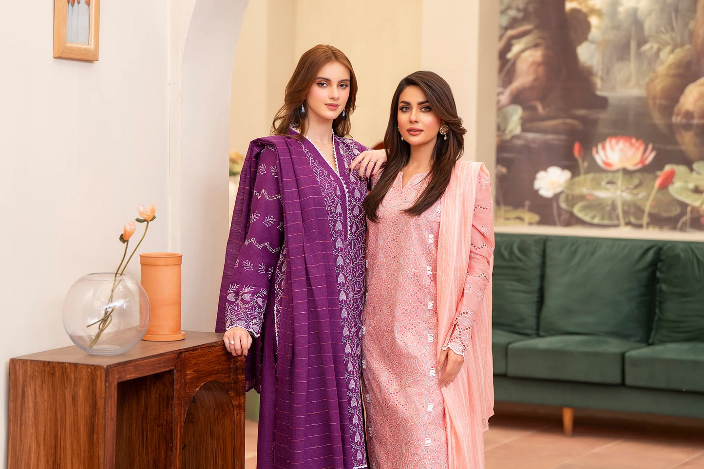 MIRAKHI-3PC LAWN CHIKENKARI EMBROIDERED SHIRT WITH LAWN TUBE SLUB DUPATTA-PK-5667
