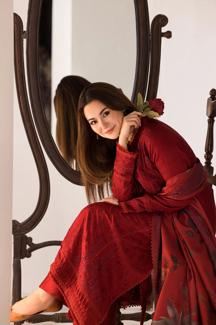 SOBIA NAZIR - 3PC DHANAK EMBROIDERED SHIRT WITH TWILL PRINTED SHAWL AND TROUSER-PK-5537