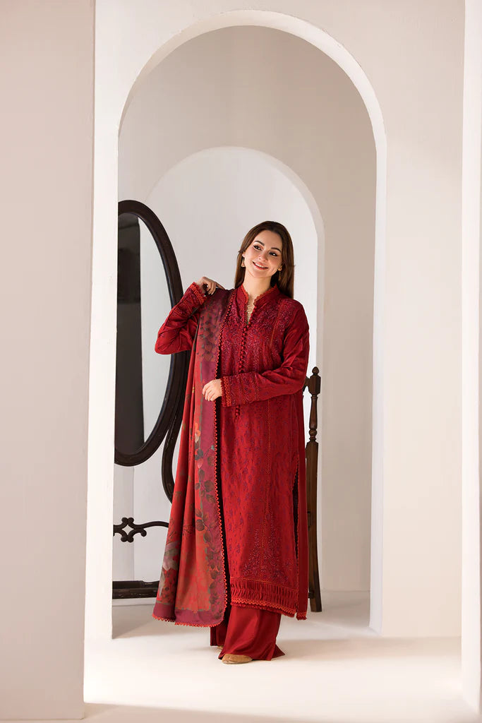 SOBIA NAZIR - 3PC DHANAK EMBROIDERED SHIRT WITH TWILL PRINTED SHAWL AND TROUSER-PK-5537