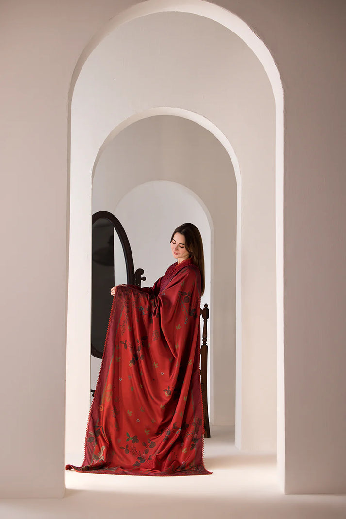 SOBIA NAZIR - 3PC DHANAK EMBROIDERED SHIRT WITH TWILL PRINTED SHAWL AND TROUSER-PK-5537