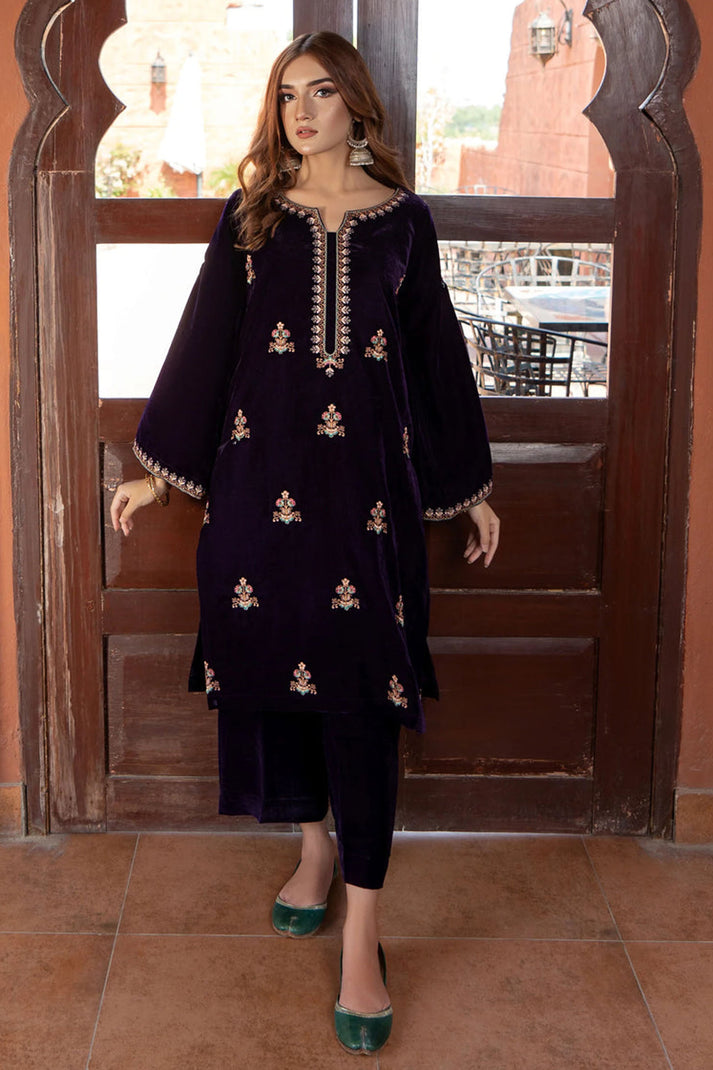 URGE - 2PC VELVET HEAVT EMBROIDERED SHIRT WITH VELEVT EMBROIDERED SLEEVES & VELVET TROUSER-PK-D22 MICROO 9000