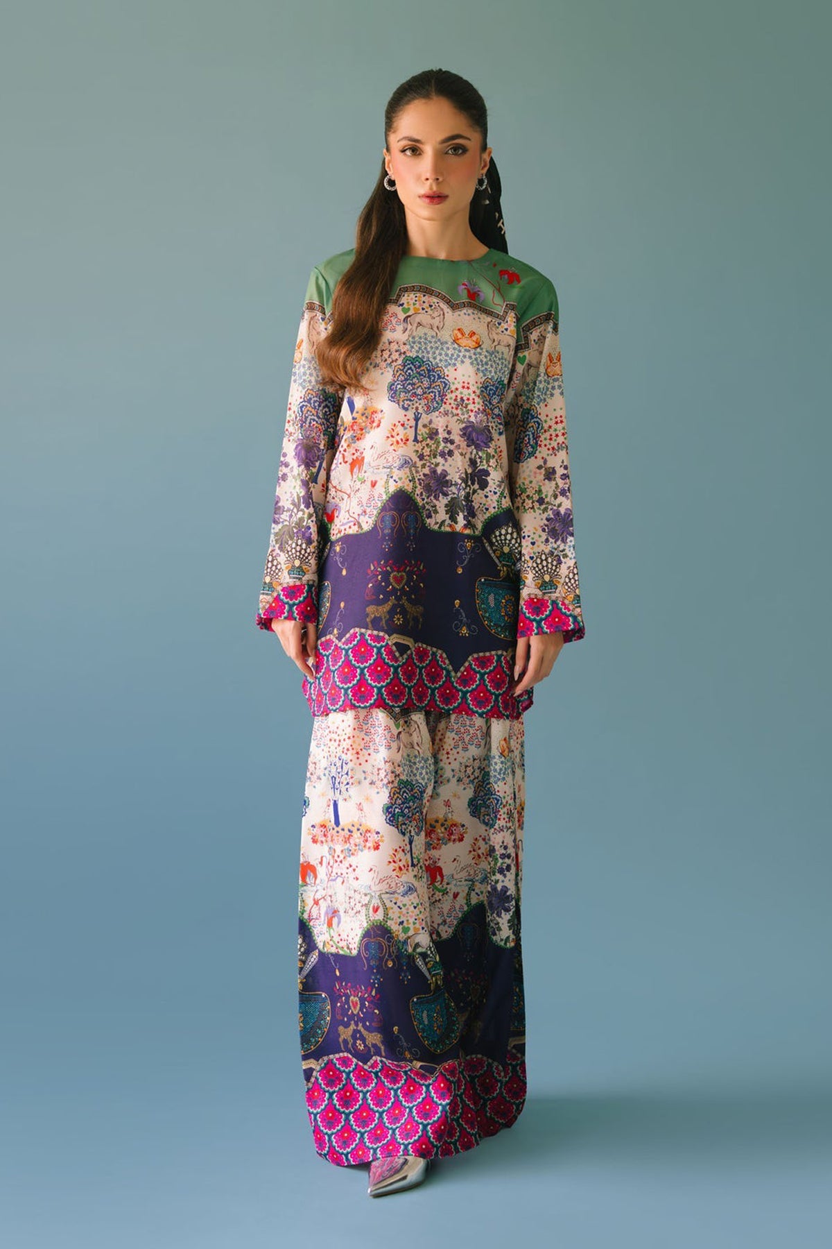 UNSTITCHED-2PC SHAMOZE SILK PRINTED SUIT-PK-2005