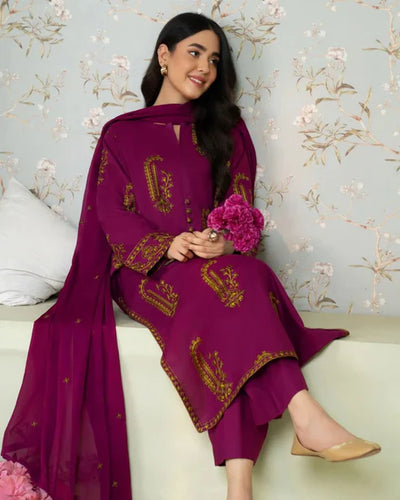 SAPPHIRE-3PC LAWN EMBROIDERED SHIRT WITH BAMBER CHIFFON DUPATTA AND TROUSER-PK-5576