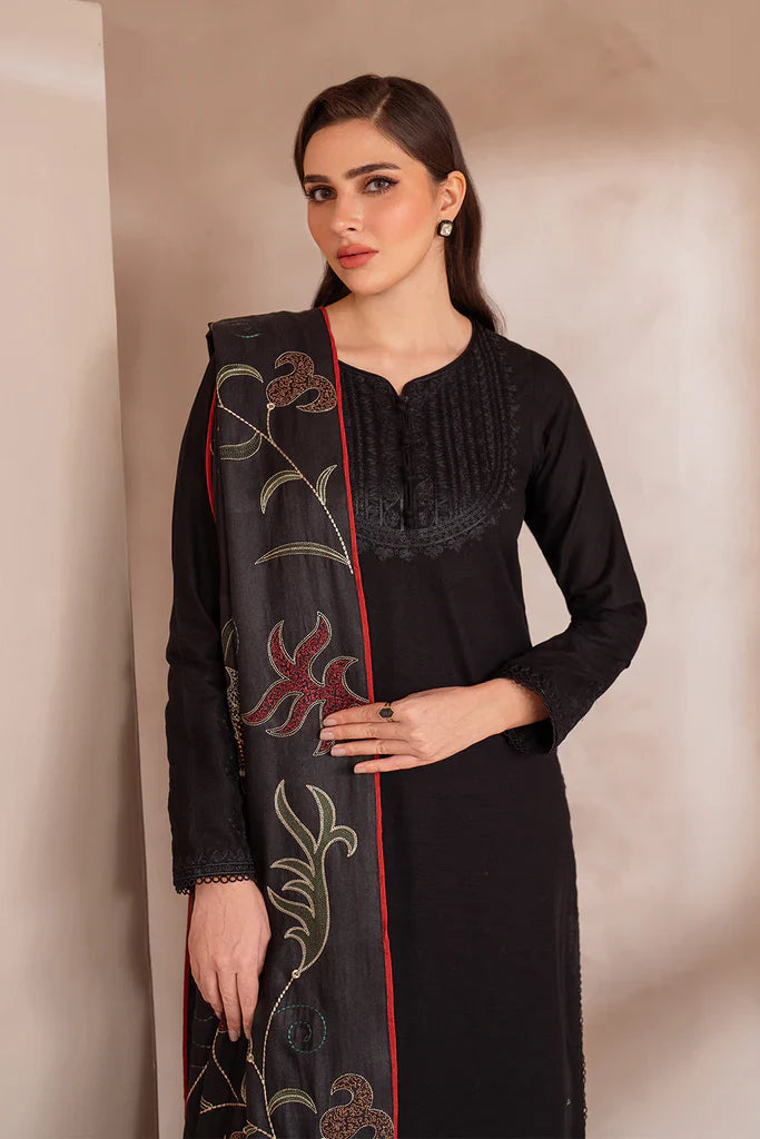 IZNIK-3PC DHANAK EMBROIDERED SHIRT WITH DHANAK EMBROIDERED SHAWL & TROUSER-EP-5511