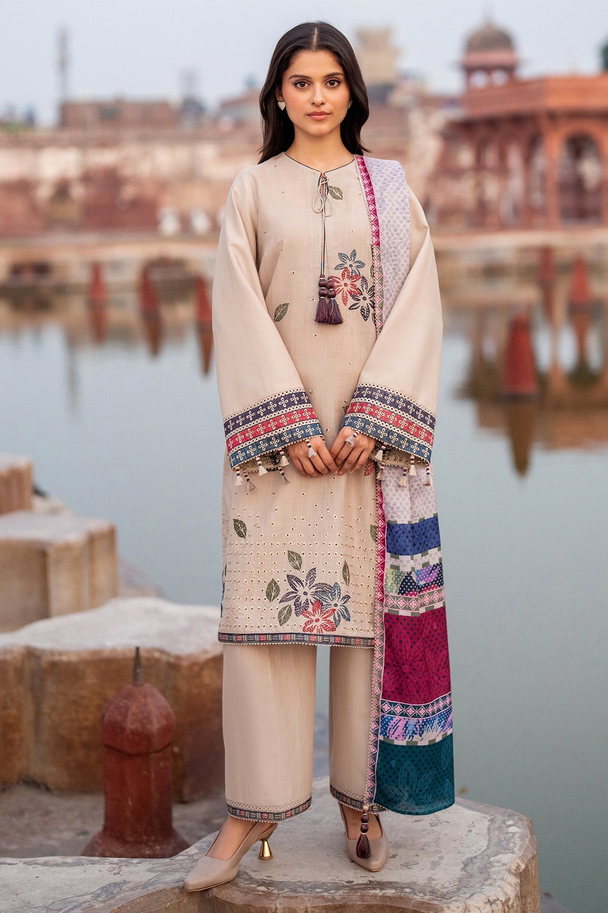 JAZMIN-3PC LAWN EMBROIDERED SHIRT WITH MONARK PRINTED DUPATTA AND TROUSER-PK-5581