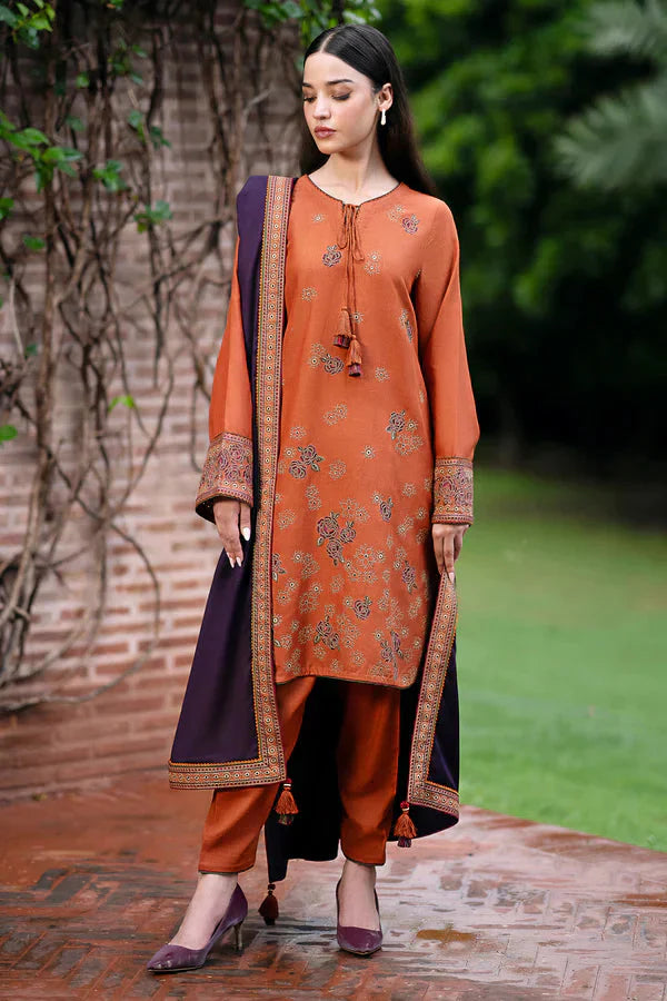 JAZMIN- 3PC DHANAK EMBROIDERED SHIRT WITH DHANAK EMBROIDERED READY TO WEAR SHAWL & TROUSER-EP-5409