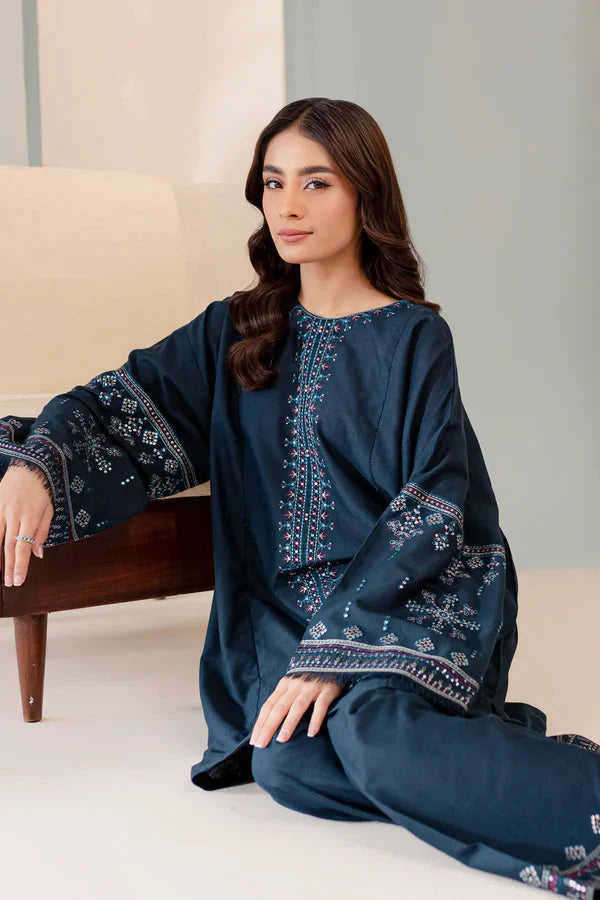 JAZMIN-2PC DHANAK EMBROIDRED SHIRT WITH DHANAK EMBROIDERED SLEEVES & TROUSER-EP-5383