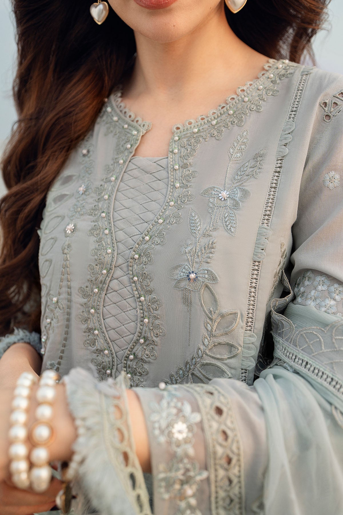 NUREH-UNSTITCHED 3PC DHANAK LASER WORK EMBROIDERED SUIT-PK-3691