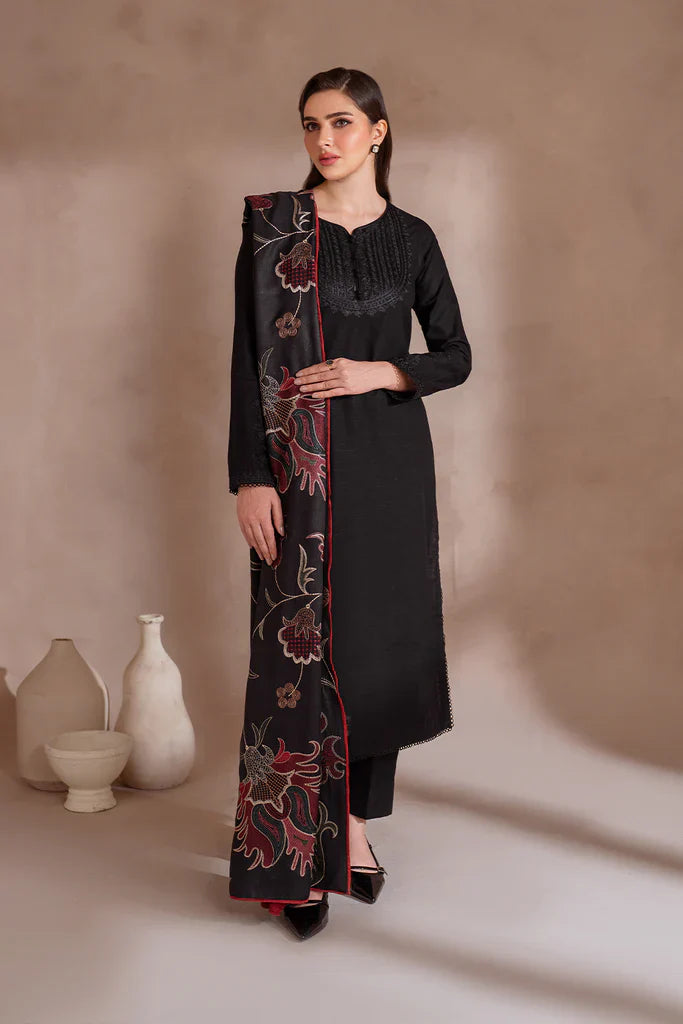 IZNIK-3PC DHANAK EMBROIDERED SHIRT WITH DHANAK EMBROIDERED SHAWL & TROUSER-EP-5511