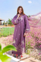GARNET-UNSTITCHED 3PC LAWN EMBROIDERED SUIT-PK-4861