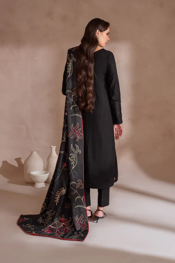 IZNIK-3PC DHANAK EMBROIDERED SHIRT WITH DHANAK EMBROIDERED SHAWL & TROUSER-EP-5511