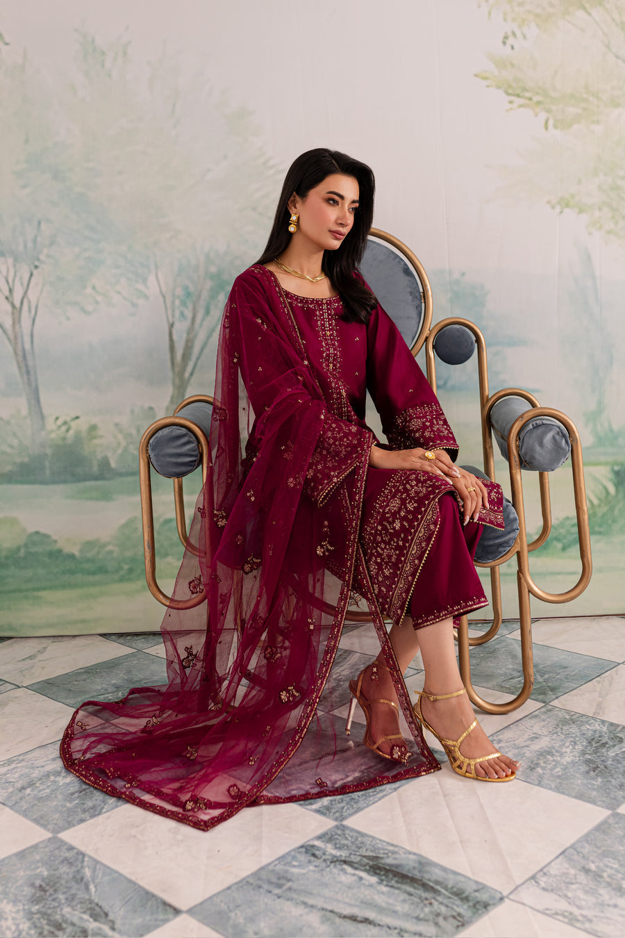 JAZMIN-UNSTITCHED 3PC DHANAK EMBROIDERED SUIT-PK-5792