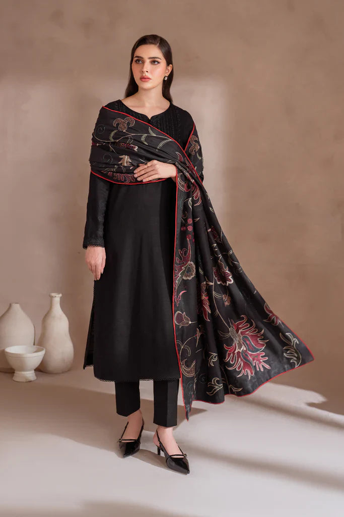IZNIK-3PC DHANAK EMBROIDERED SHIRT WITH DHANAK EMBROIDERED SHAWL & TROUSER-EP-5511