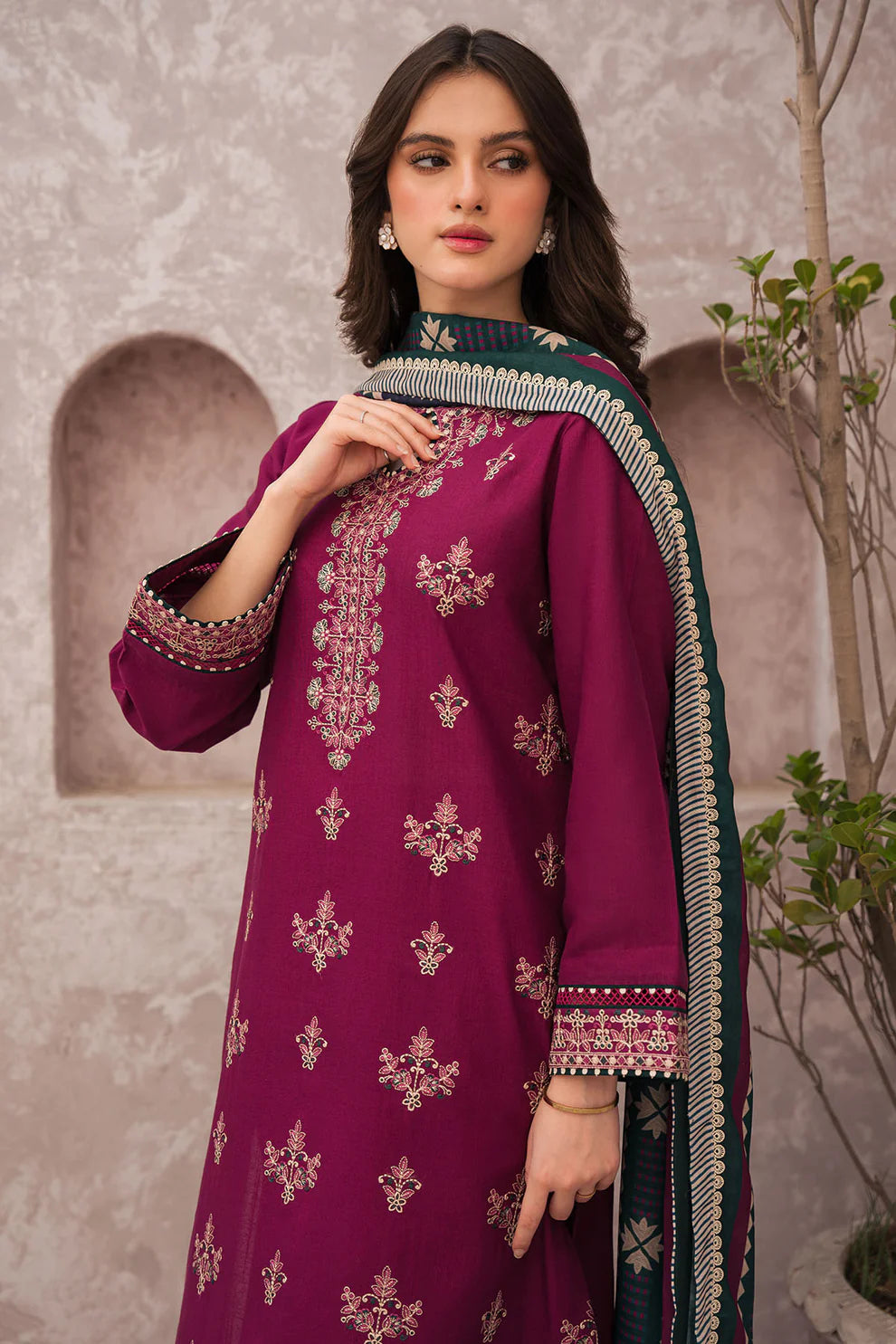 JAZMIN_3PC LAWN EMBROIDERED SHIRT WITH DIGITAL PRINT DUPATTA & TROUSER-PK-3200