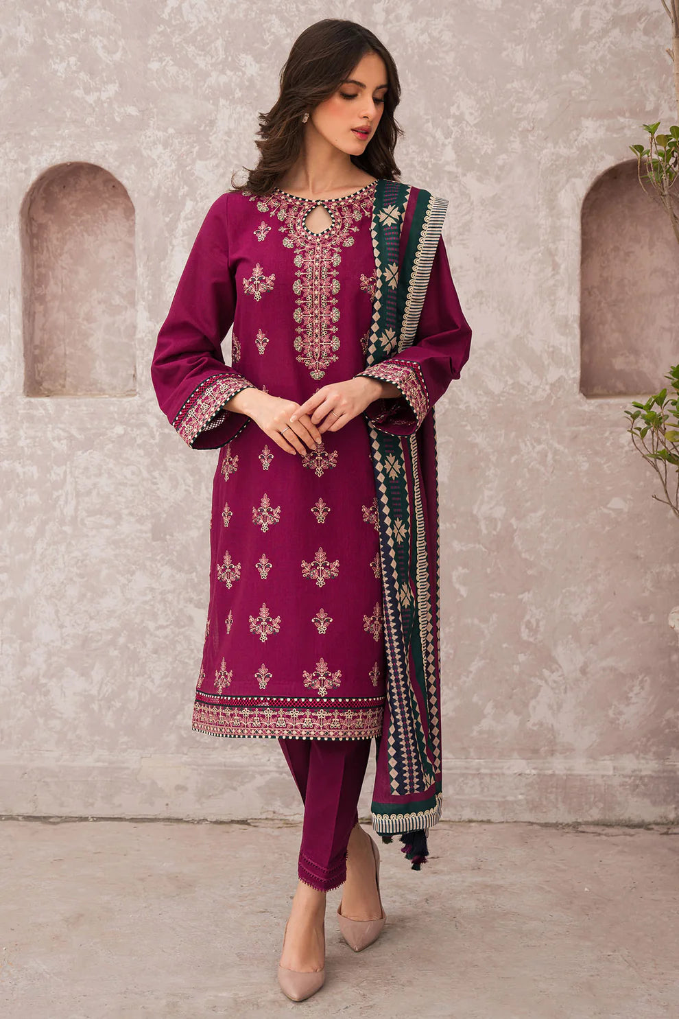 JAZMIN_3PC LAWN EMBROIDERED SHIRT WITH DIGITAL PRINT DUPATTA & TROUSER-PK-3200