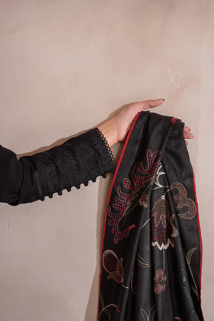 IZNIK-3PC DHANAK EMBROIDERED SHIRT WITH DHANAK EMBROIDERED SHAWL & TROUSER-EP-5511