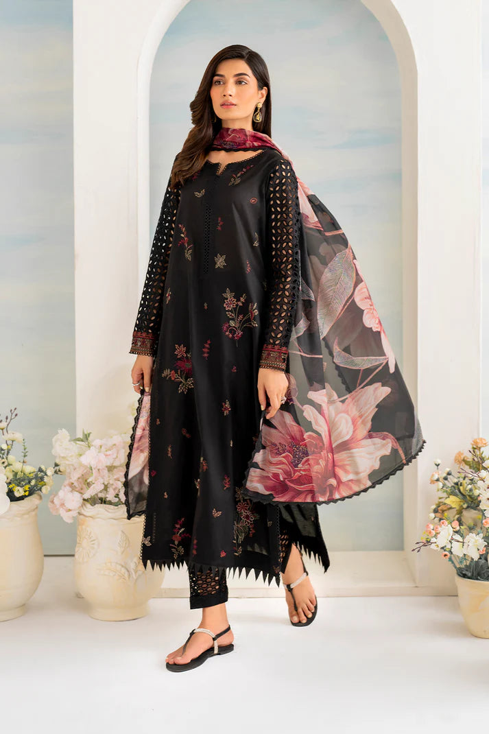IZNIK- 3PC DHANAK EMBROIDERED SHIRT WITH COUTURE PRINT SHAWL AND TROUSER-EP-5336