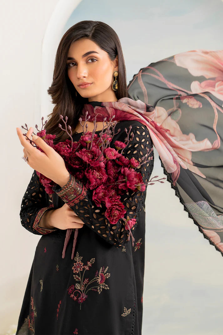 IZNIK- 3PC DHANAK EMBROIDERED SHIRT WITH COUTURE PRINT SHAWL AND TROUSER-EP-5336