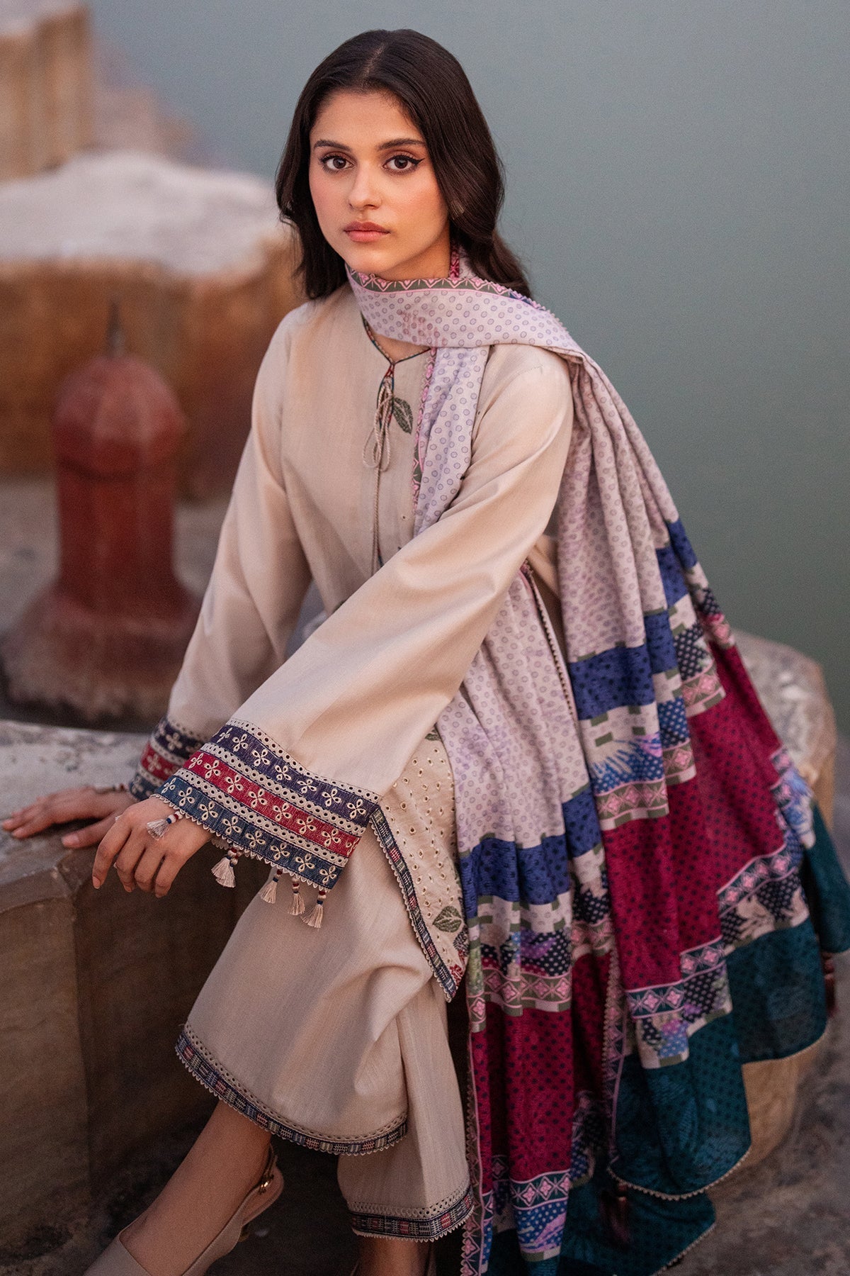 JAZMIN-3PC LAWN EMBROIDERED SHIRT WITH MONARK PRINTED DUPATTA AND TROUSER-PK-5581