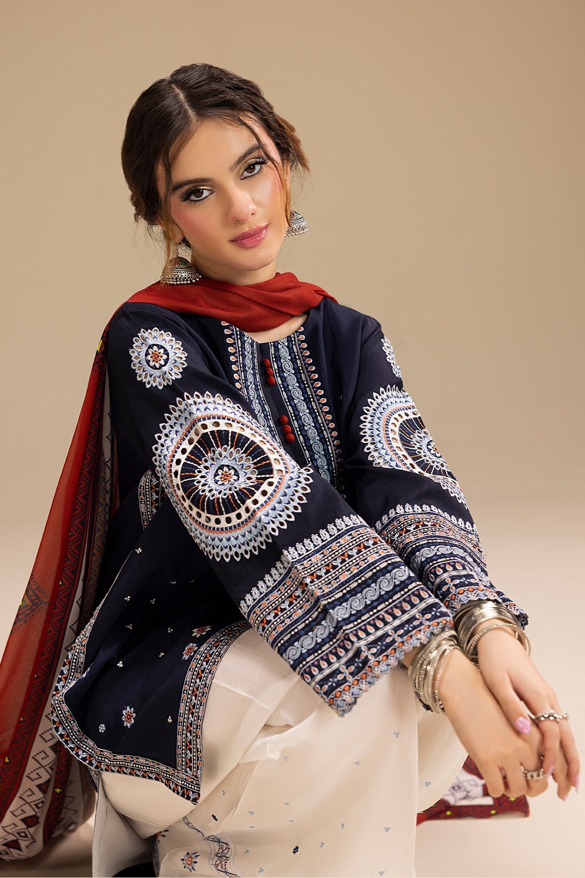JAZMIN - UNSTITCHED 3PC DHANAK EMBROIDERED SUIT-PK-5730