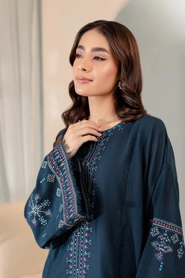 JAZMIN-2PC DHANAK EMBROIDRED SHIRT WITH DHANAK EMBROIDERED SLEEVES & TROUSER-EP-5383