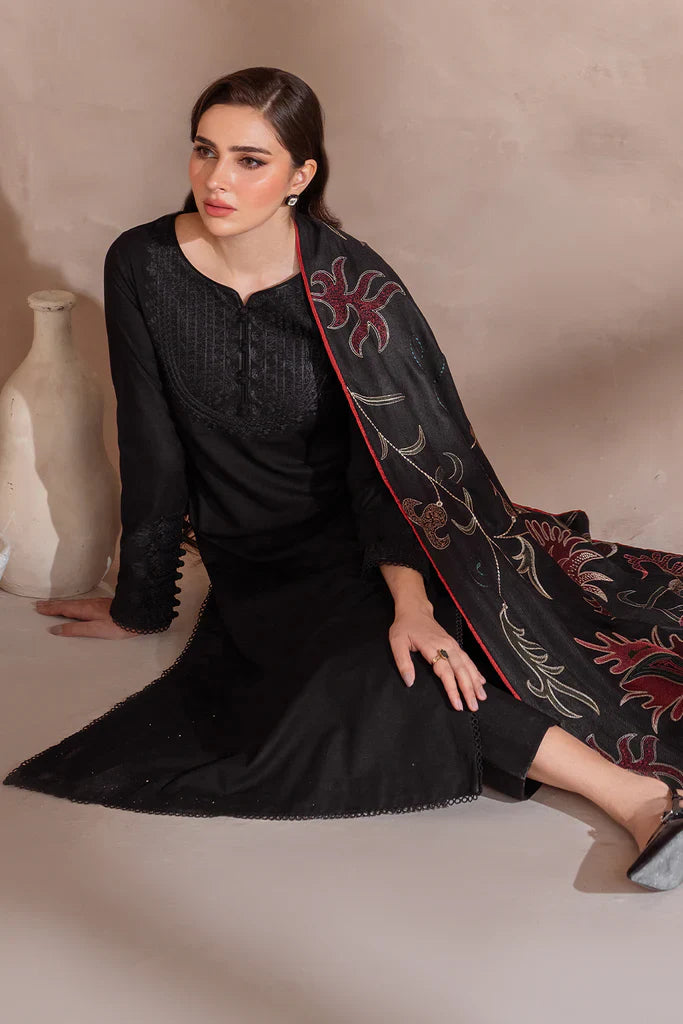 IZNIK-3PC DHANAK EMBROIDERED SHIRT WITH DHANAK EMBROIDERED SHAWL & TROUSER-EP-5511