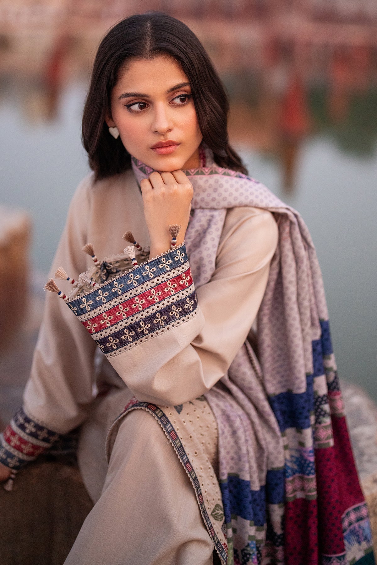 JAZMIN-3PC LAWN EMBROIDERED SHIRT WITH MONARK PRINTED DUPATTA AND TROUSER-PK-5581
