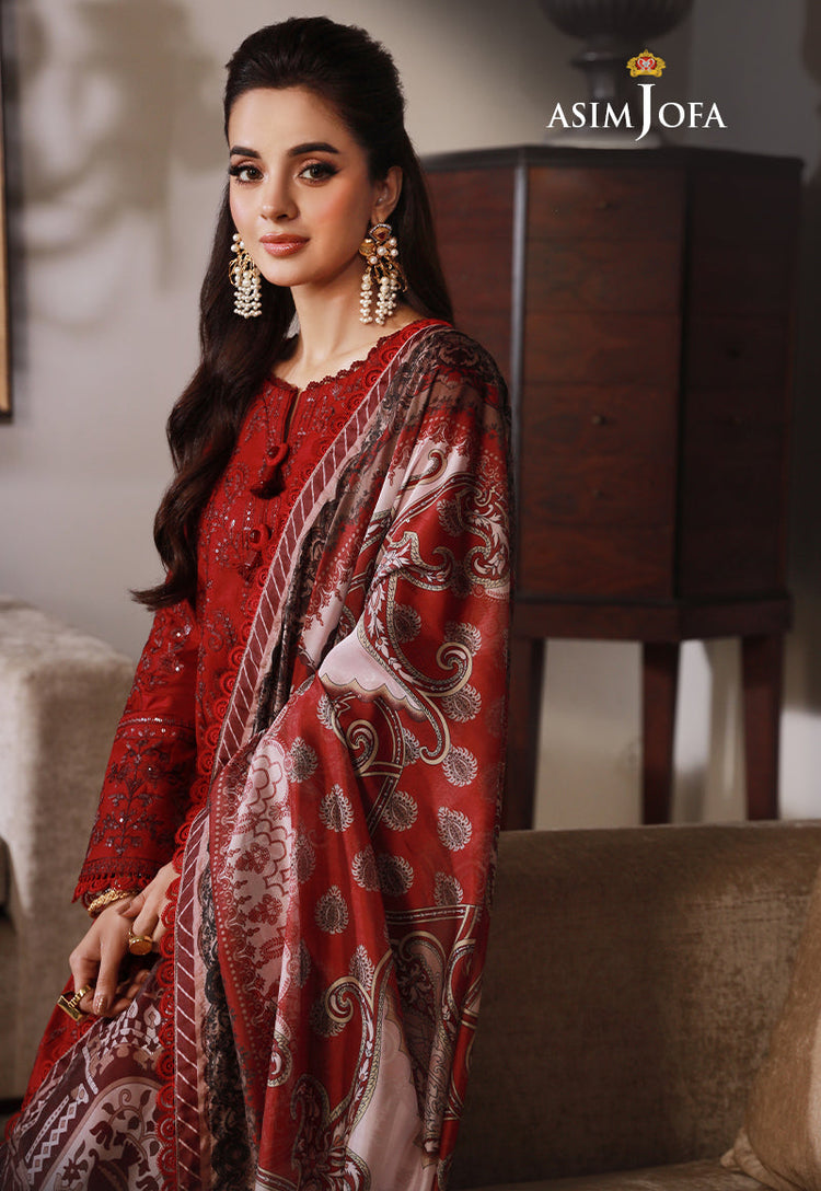 ASIM JOFA-UNSTITCHED 3PC DHANAK SEQUIN EMBROIDRED SUIT-PK-5801