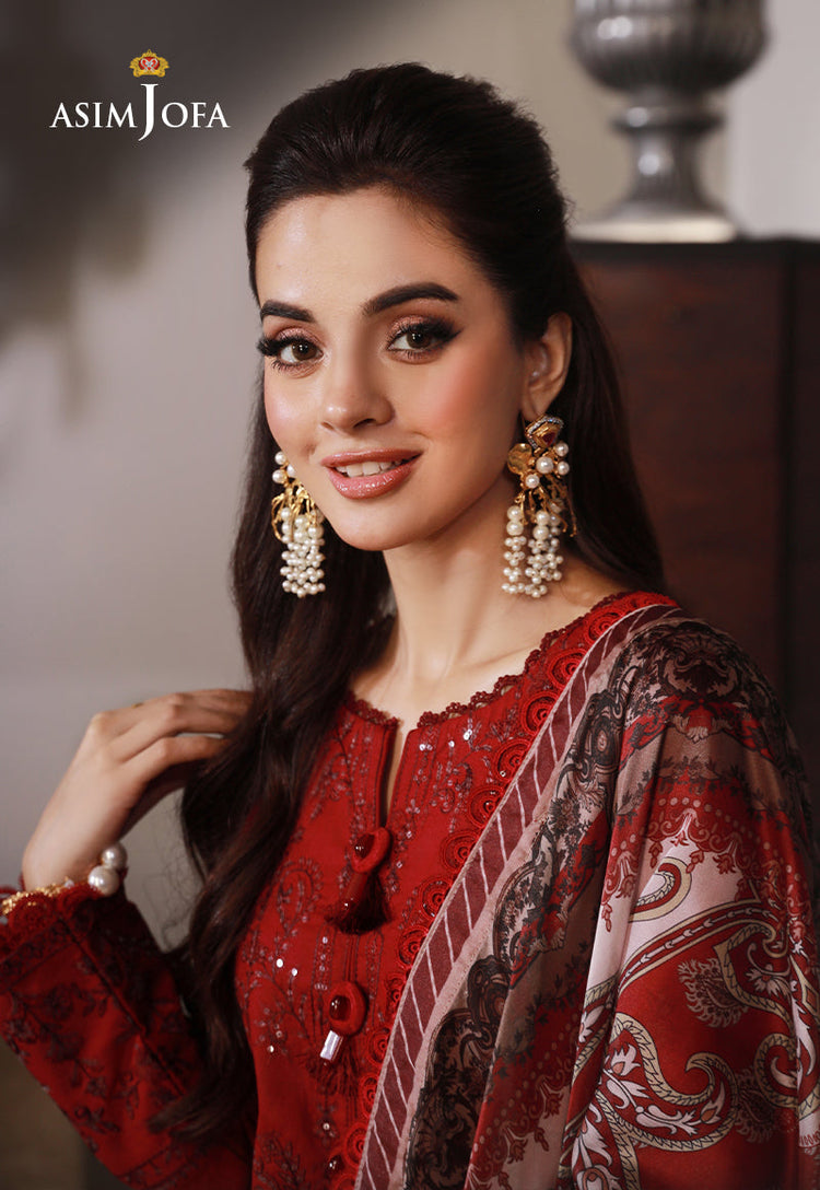 ASIM JOFA-UNSTITCHED 3PC DHANAK SEQUIN EMBROIDRED SUIT-PK-5801