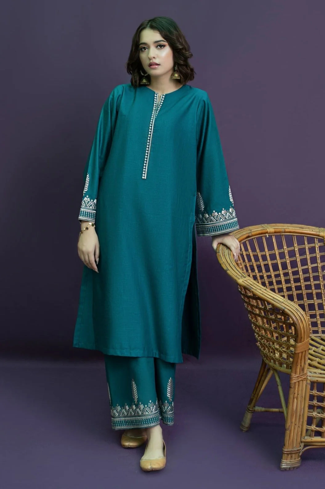 URGE-2PC KHADDAR EMBROIDERED SHIRT WITH KHADDAR EMBROIDERED TROUSER-EP-5415