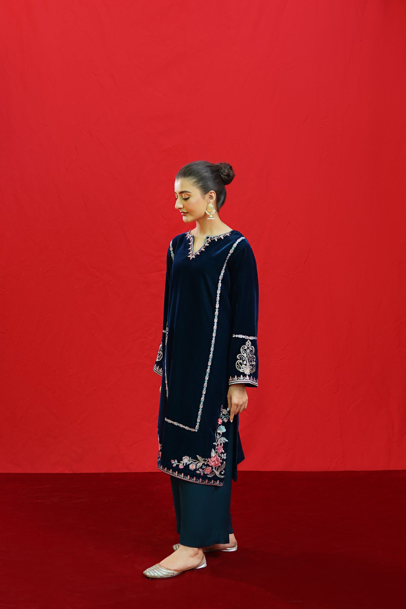 URGE -2PC Velvet Heavy Embroidered Shirt With Velvet Embroidered Sleeves-PK-D23
