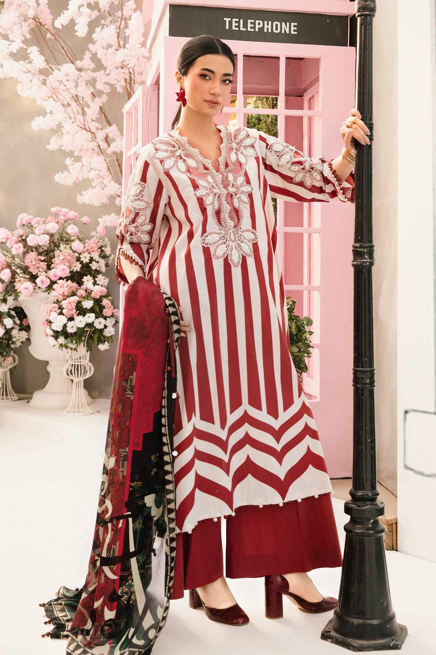 MARIA.B-3PC LAWN EMBROIDERED PRINTED SHIRT WITH CHIFFON PRINT DUPATTA AND PRINT TROUSER-PK-5659
