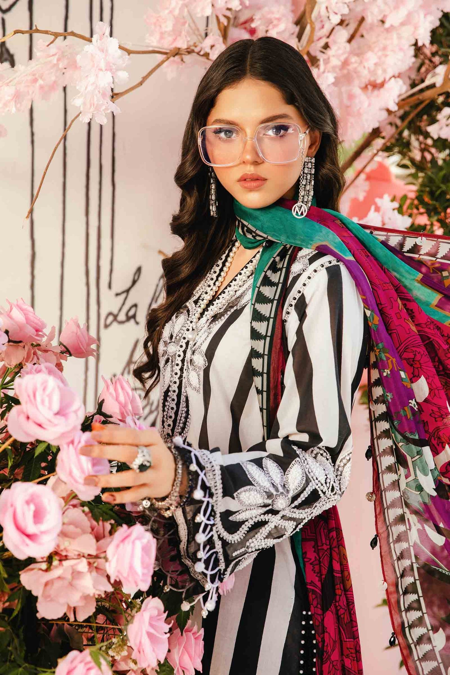 MARIA.B-3PC LAWN EMBROIDERED PRINTED SHIRT WITH CHIFFON PRINT DUPATTA AND PRINT TROUSER-PK-5660