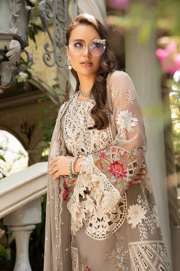 MARIA B- LAWN 3PC CHIKENKARI EMBROIDERED SHIRT WITH ORGANZA EMBROIDERED READY TO WEAR DUPATTA WITH TROUSER -EP-5320
