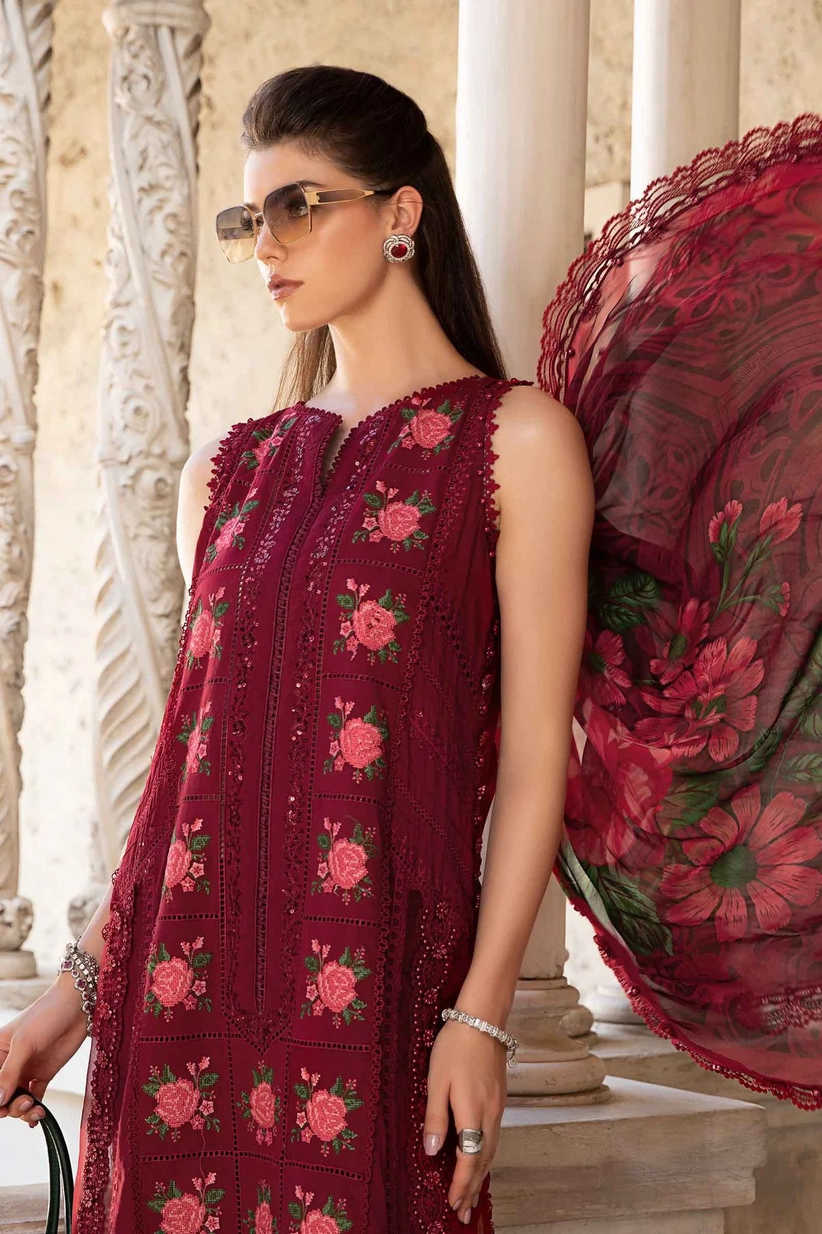 MARIA B- LAWN 3PC EMBROIDERED SHIRT WITH DIAMOND PRINT DUPATTA WITH TROUSER -EP- 5305