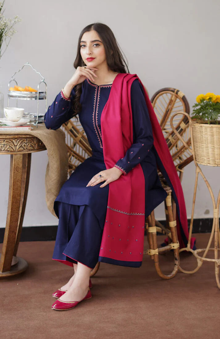 AISLING_3PC DHANAK EMBROIDERED SHIRT WITH DHANAK EMBROIDERED SHAWL & TROUSER-EP- 5358