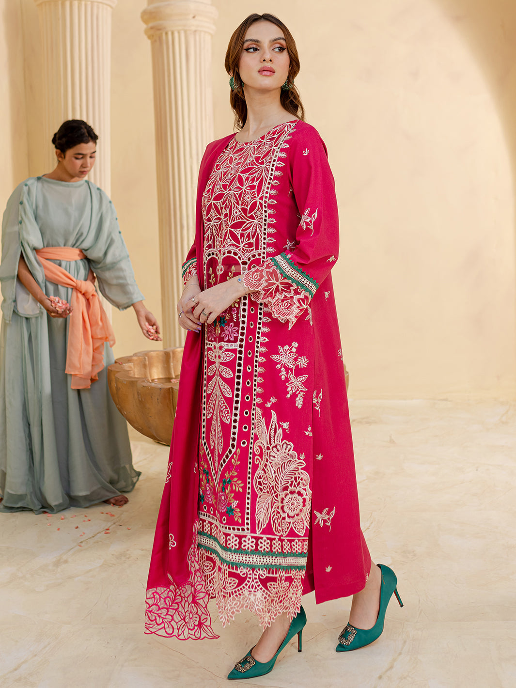MAHNUR-3PC LAWN LASER EMBROIDERED SHIRT WITH LAWN LASER EMBROIDERED READY TO WEAR DUPATTA-PK-5598