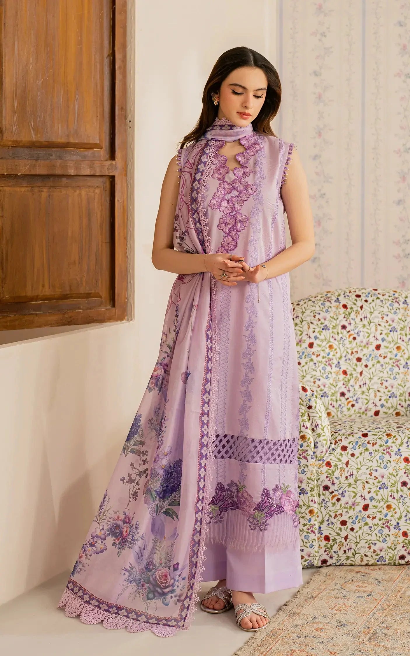 ASIFA NABEEL-3PC LAWN EMBROIDERED SHIRT WITH MONARK PRINTED DUPATTA AND TROUSER-PK-5647