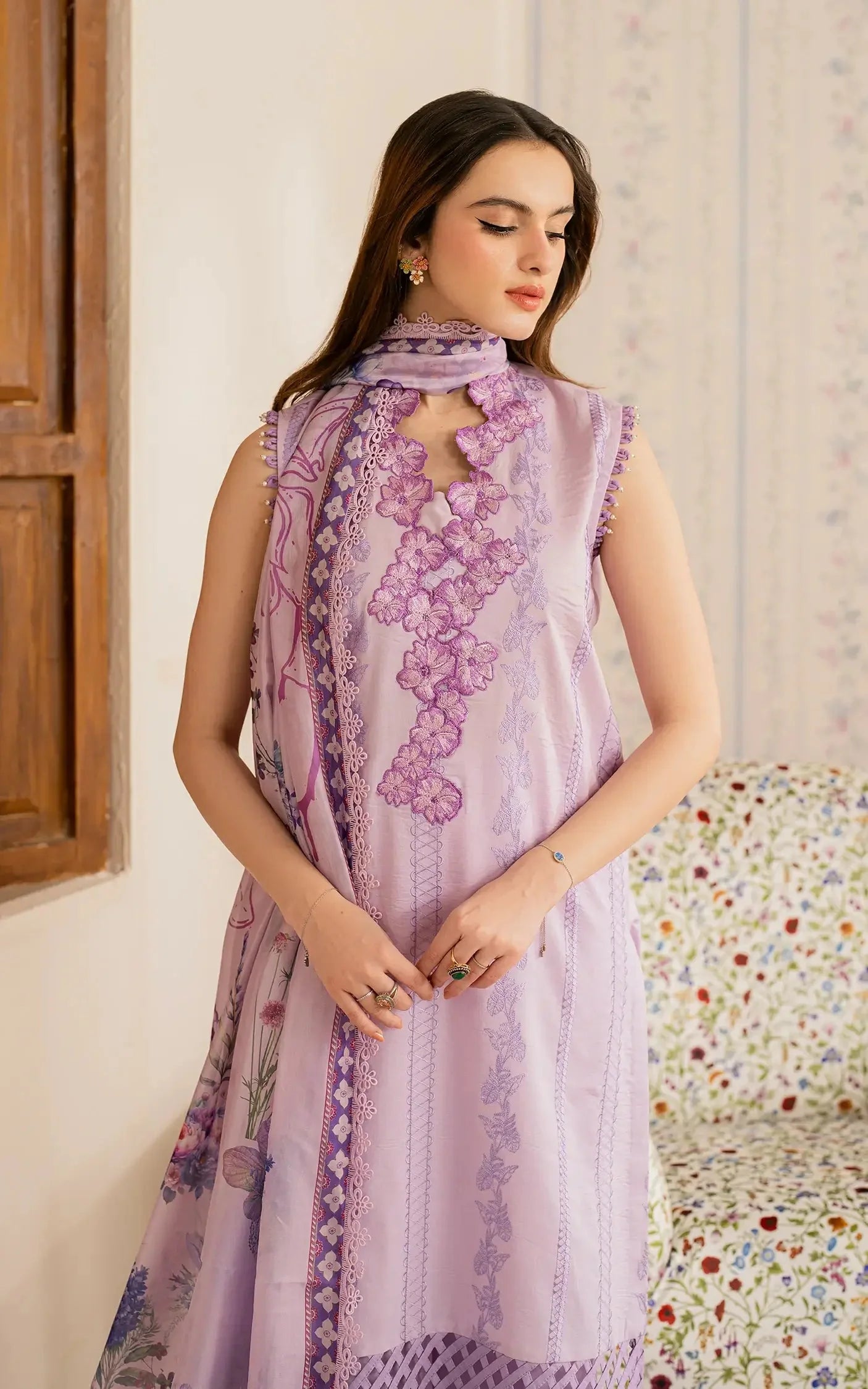 ASIFA NABEEL-3PC LAWN EMBROIDERED SHIRT WITH MONARK PRINTED DUPATTA AND TROUSER-PK-5647